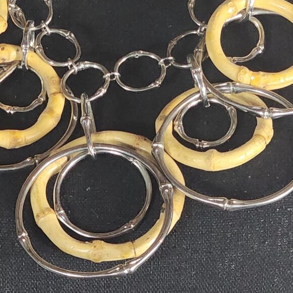 Chico's Vintage Bamboo and Silver Circular Dangle Fringe Statement 22" Necklace - Picture 3 of 16